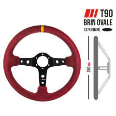 Volant pour voiture rallye CORSA 3 branches peau retournée rouge