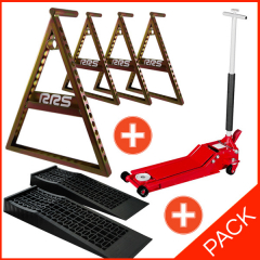 PACK RRS 4 chandelles WRC + Cric rouleur 1.5T Extra Plat + Rampes de levage basses 6cm